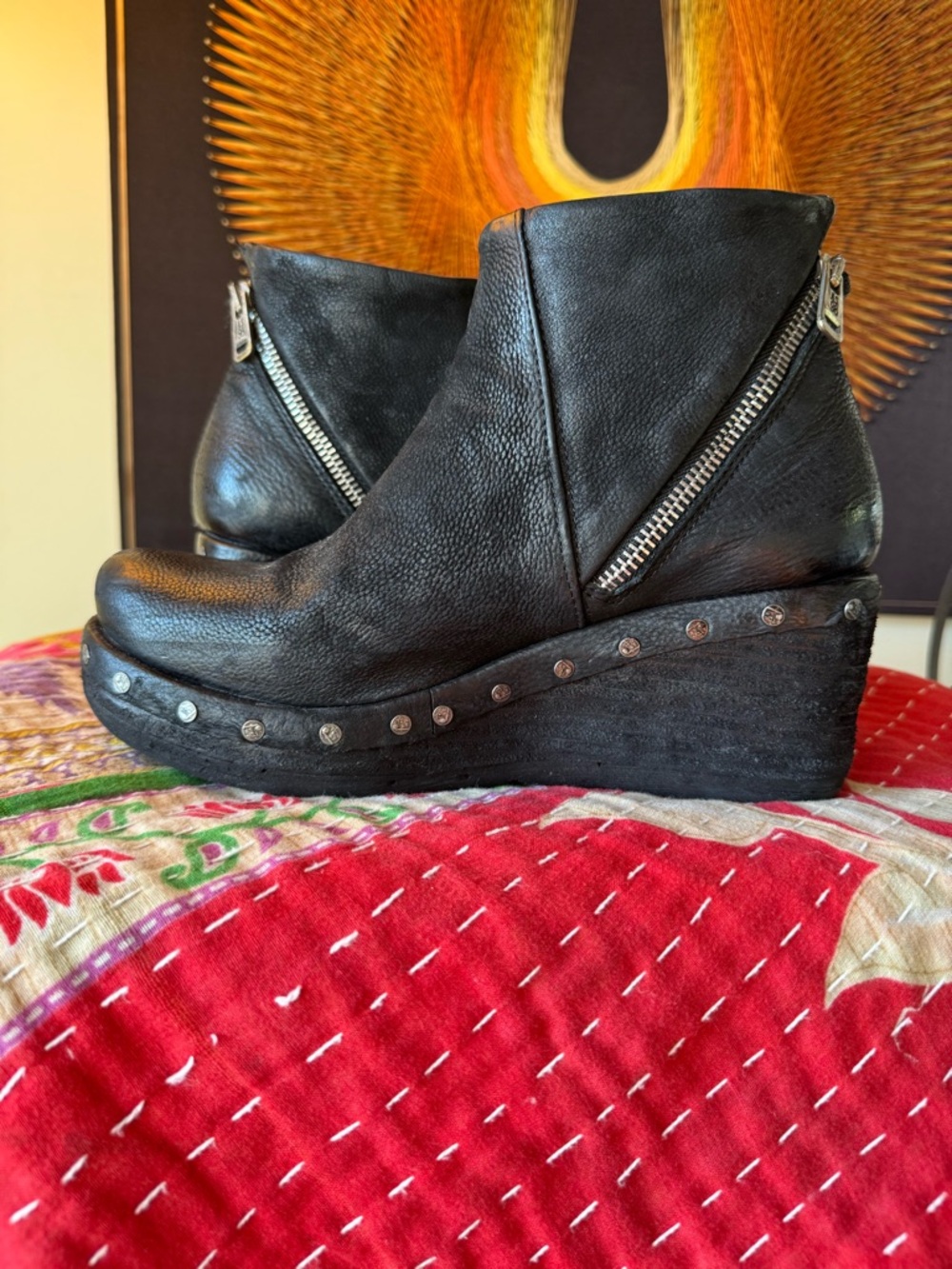 A.S.98 Black Leather Ankle Boots with Studs 39